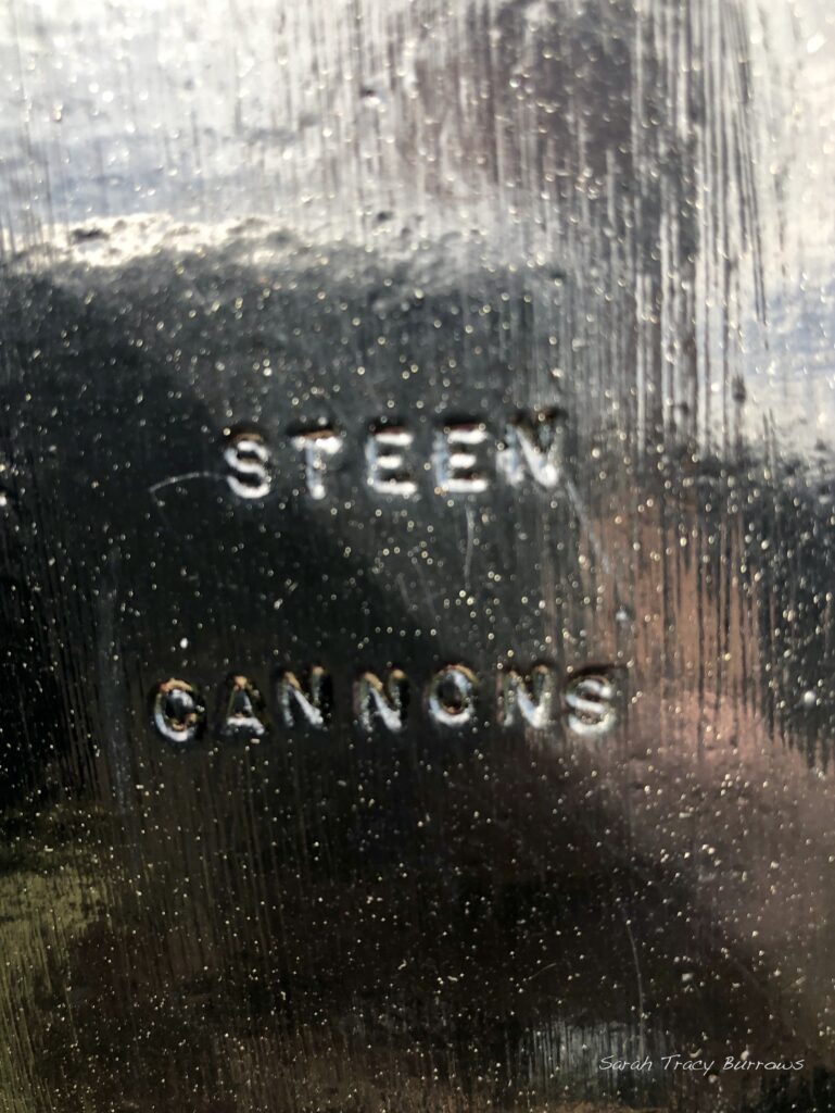 A window with the words steen cannons written on it.